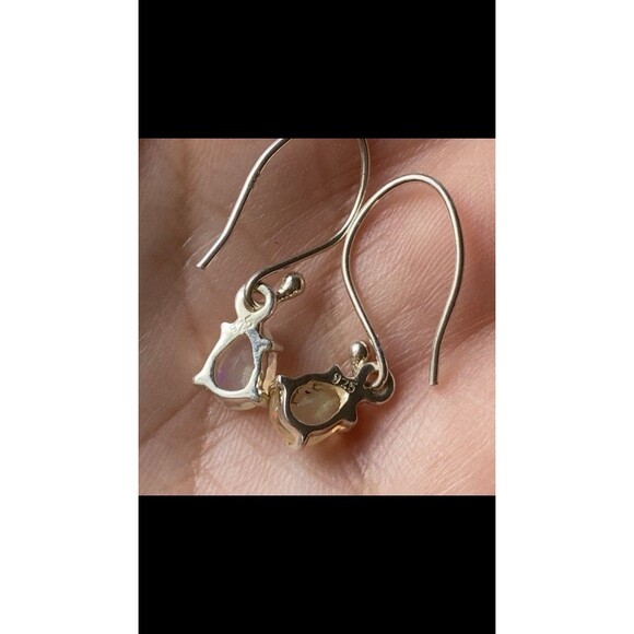 Sterling Silver 925 and Ethopian Fire Opal Teardrop Drop Hook Earrings Opal Gems - Picture 6 of 10